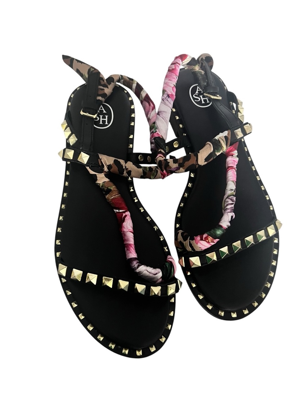 ASH Pattaya Black Floral Strap Sandals sz39